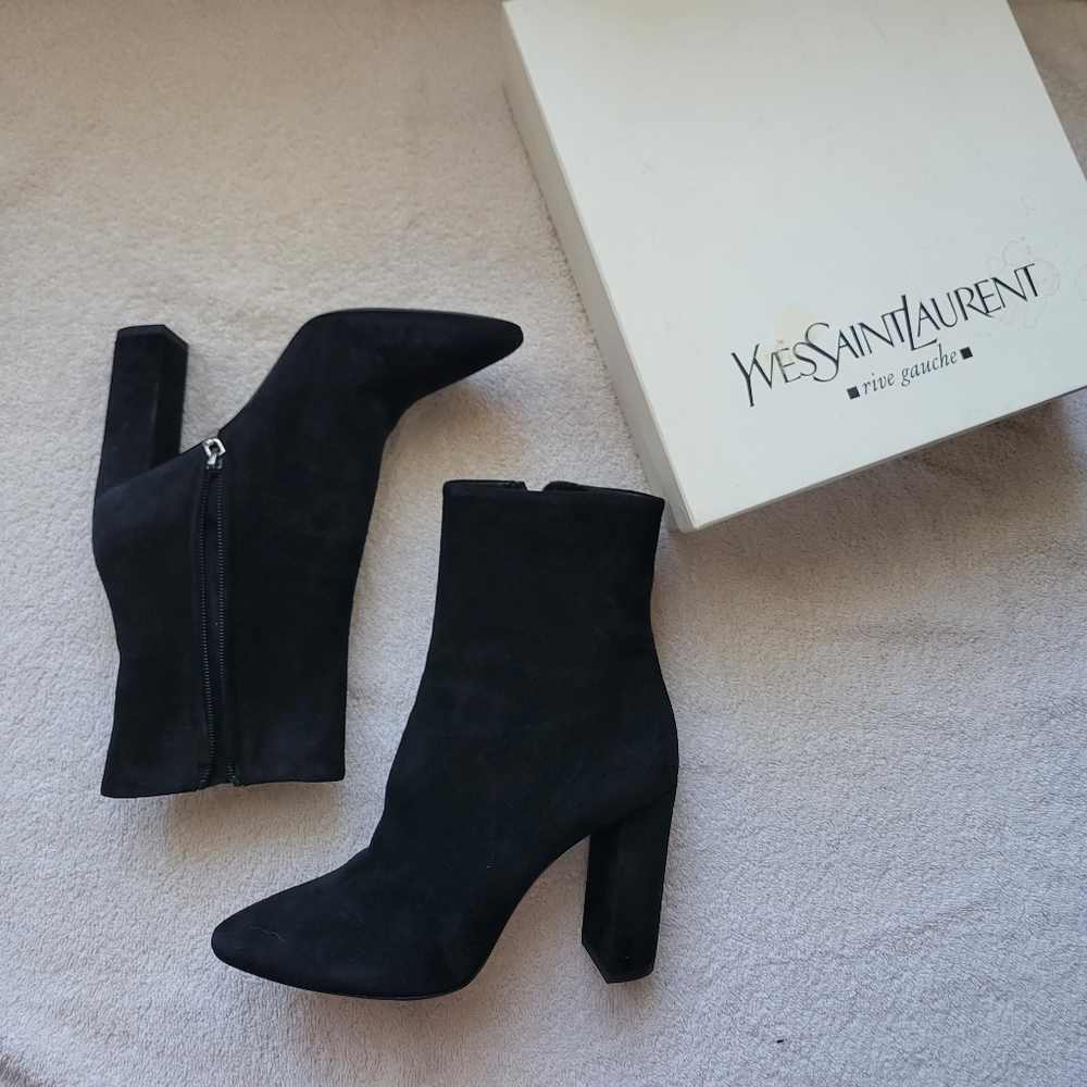 Saint Laurent Lou Black Suede Zip Ankle Boots YSL